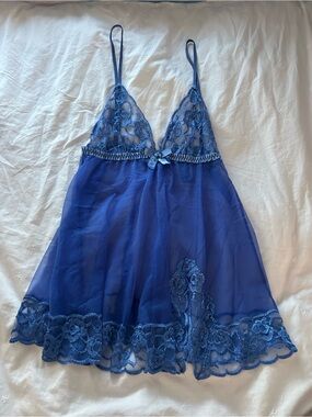 Frederick's of Hollywood Sheer Blue Lace Babydoll Chemise